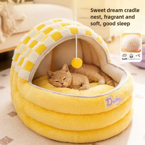 Autumn and Winter Dog and Cat Nests Thickened Warm Cradle Nests Semi Enclosed Pet Beds