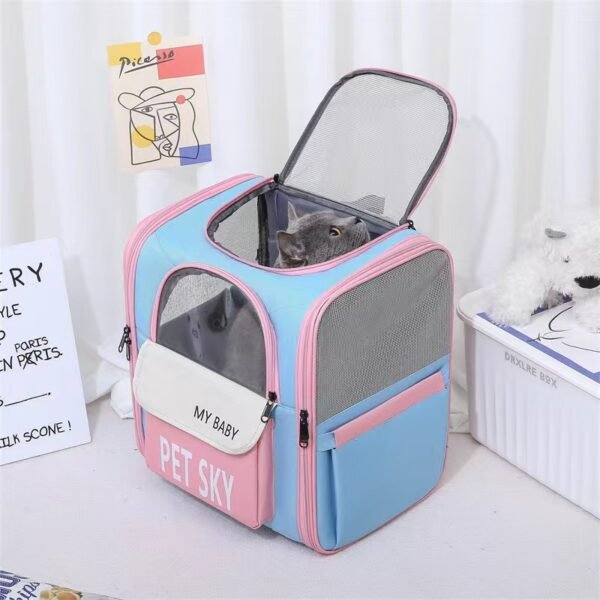 New Fashion Color Contrasting Pet Bag Large Capacity Breathable Cat Bag Convenient Breathable Foldable Pet Backpack - Image 2