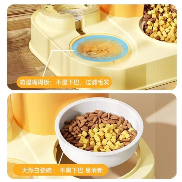 Automatic water dispenser, integrated dual bowl pet food utensil - Image 4